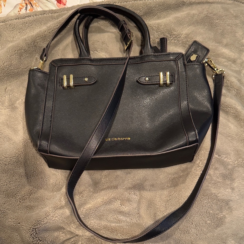 Liz Claiborne Black Shoulder Bag with Gold Accents